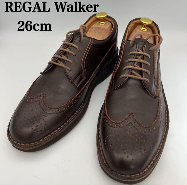 REGAL Walker メダリオンウイングチップ 605 茶 レザー 26cm 革靴 レザーシューズ ブラウン ウイングチップ