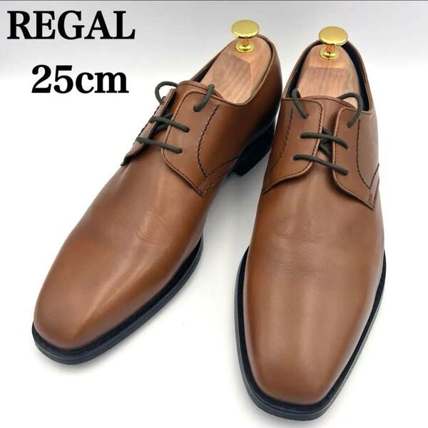 【美品】REGAL リーガル プレーントゥ V156 レザー ブラウン 25cm ビジネスシューズ 革靴 茶 シューズ