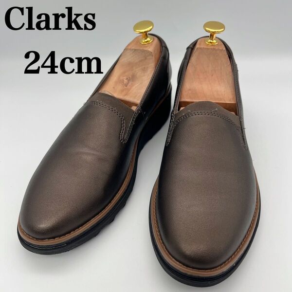 clarks クラークス レディース コンフォート スリッポン 24cm ブラウン レザーシューズ
