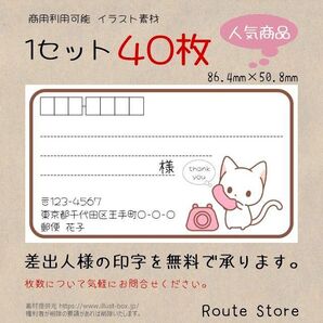 宛名シール 差出人シール 住所シール 住所ラベル ピンクの電話で通話する猫ちゃん