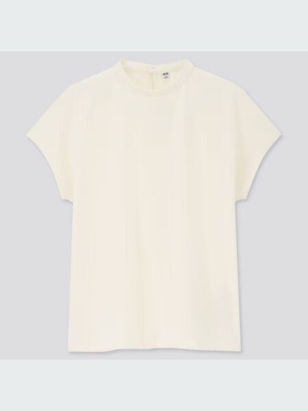 ユニクロ UNIQLO クレープジャージースタンドカラーT Sサイズ ホワイト
