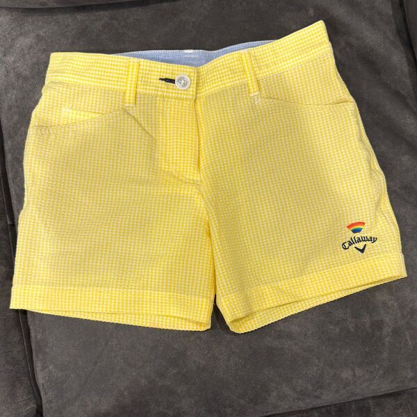 Callaway ゴルフウェア ショートパンツ S ギンガムチェック イエロー