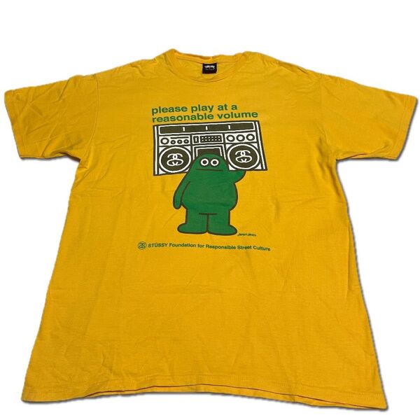 【Used】STUSSY x JAMES JARVIS コラボ クルーネックTシャツ L 黄 イエロー 古着