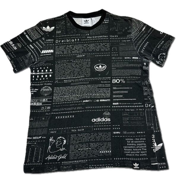 【Used】adidas アディダス テキストプリント クルーネックTシャツ S 黒 ブラック 古着