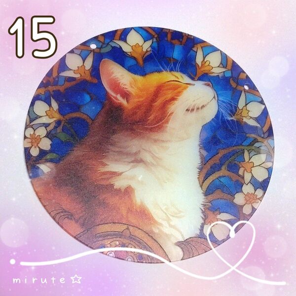 15cm 猫柄 アクリル サンキャッチャー フラワー ブルー ウォールデコレーション ウォールアート 猫の雑貨
