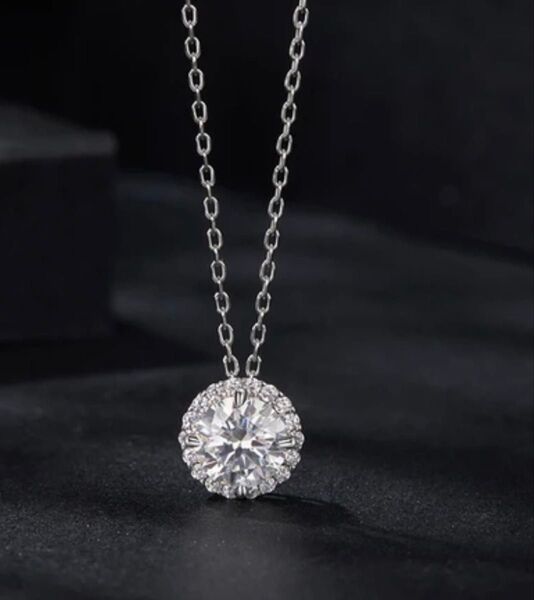 最高級モアサナイト ヘイロー ネックレス 0.5ct