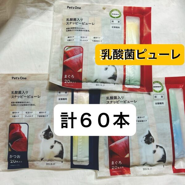 【 計60本 】乳酸菌入りスナッピーピューレ Pet'sOne キャットフード猫用液状おやつ ウェットフード(まぐろ&かつお)