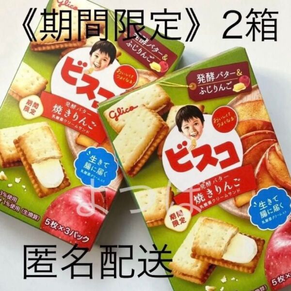 《期間限定》グリコ ビスコ 焼きりんご クッキー ビスケット お菓子 15枚×2箱 非常食 保存食 【匿名配送】