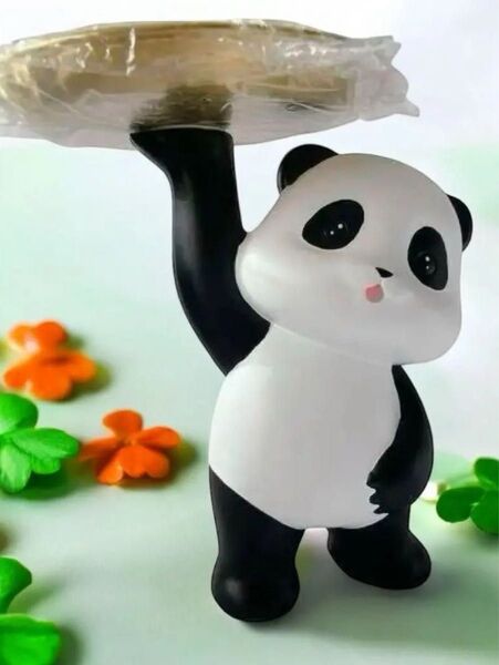 お値下げ相談可能!置物インテリア皿を捧げるパンダちゃん 激カワ かわいい キー収納 金属 トレイ 鍵置き 小物収納 玄関収納