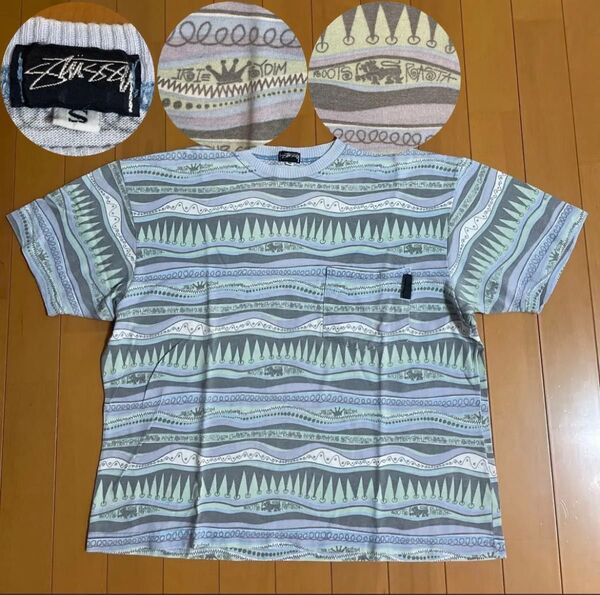 STUSSY クラウン ライオン 総柄 Tシャツ old 80s 黒タグ サイズS