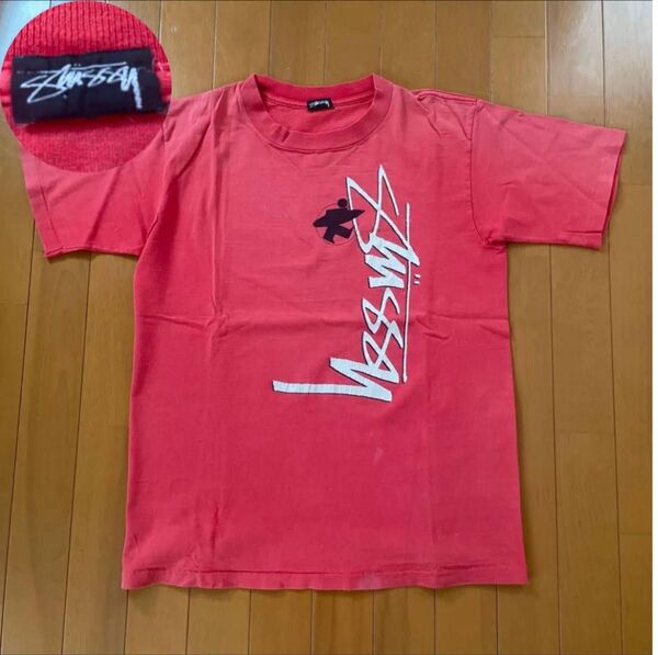 STUSSY サーフマン Tシャツ レッド old 80s 黒タグ サイズ不明