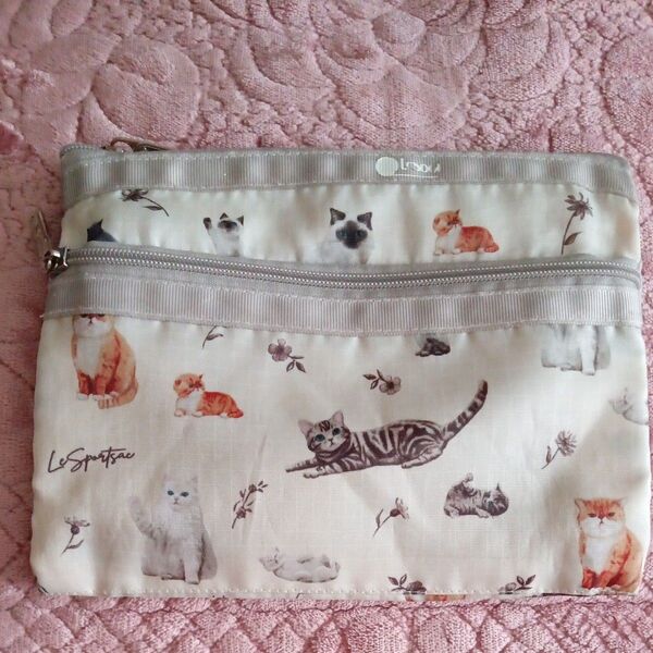 LeSportsac ダブルファスナー 猫柄