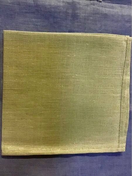 刺繍布麻100%薄いグリン縦43横43cm正方形