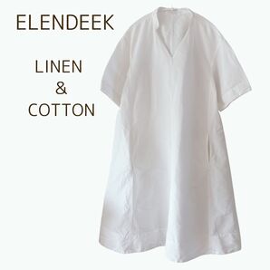 エレンディーク ELENDEEK 麻 綿 リネン コットン ワンピース 半袖 M