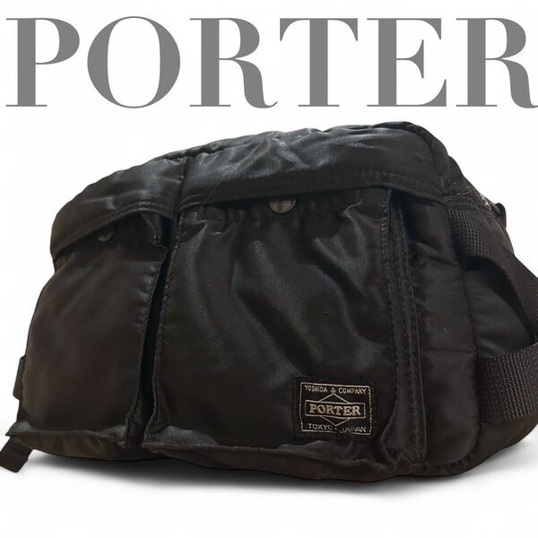 【威風堂々】 PORTER ポーター TANKER タンカー ボディバッグ ウエストバッグ ナイロン ブラック ショルダーバッグ