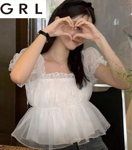 美品 GRL グレイル 2Wayシアーペプラムブラウス ホワイト M レディース トップス