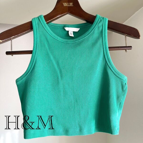 H&M リブニットキャミソール グリーン M クロップド ヨガ 運動用 インナー レディース