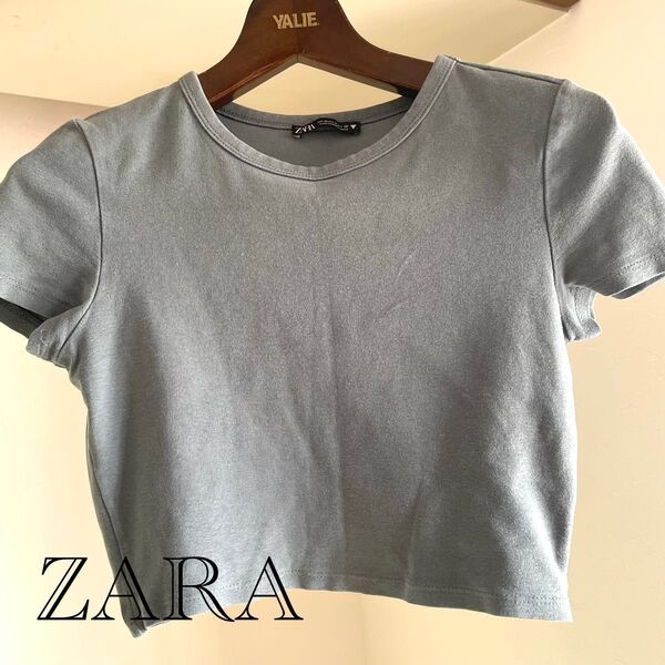 ZARA 半袖 クロップド丈 Tシャツ ライトブルー ショート丈 トップス