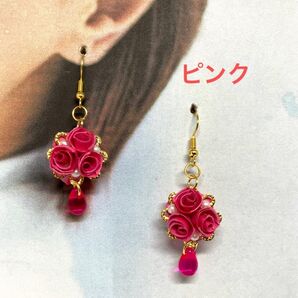 ピンクの薔薇のピアス☆しずく♪ロザフィ