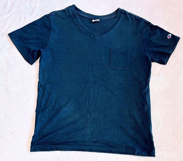 チャンピオン 無地 半袖 ポケットTシャツ クルーネック メンズL ネイビー
