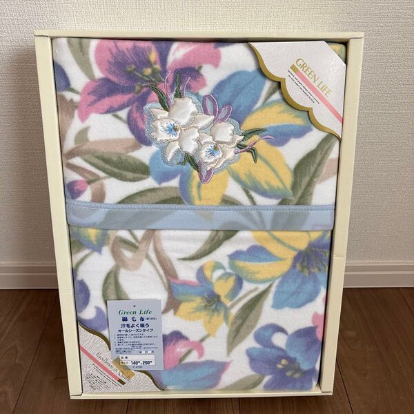 Green Life 花柄 綿毛布 140×200cm