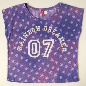 スクール風 Tシャツ レディース L中古ピリング有り ムラ染 星柄 ナンバー ダンス エクササイズ レッスン 重ね着 H&M 12サイズ スタジオ