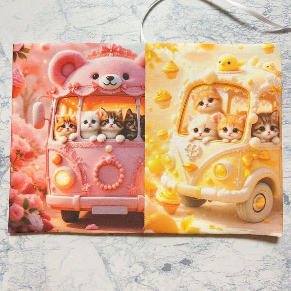ブックカバー ハンドメイド 文庫本 アニマルカーに乗る猫