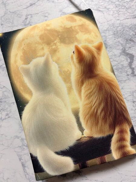 ブックカバー ハンドメイド 文庫本 満月と2匹の猫