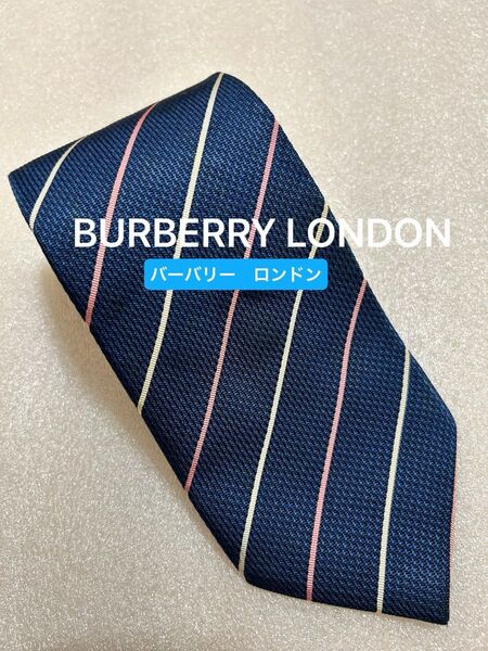 BURBERRY LONDON バーバリーロンドン ブランド ネクタイ ストライプ柄 格子柄 シルク 日本製 ネイビー系ネクタイ
