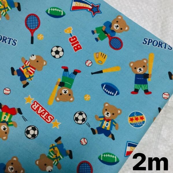 No.290 ⑥【スポーツ柄】綿70%・麻30% 生地 ハギレ 2m