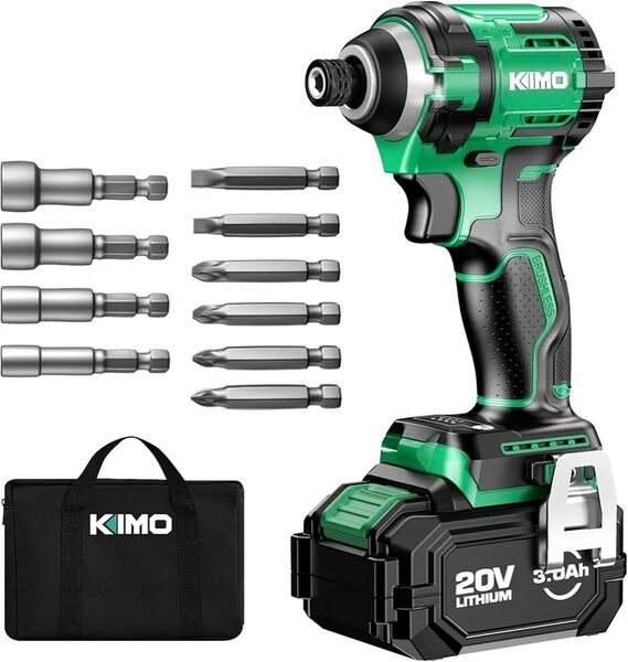 【新品未使用】KIMO 20Vインパクトドライバーセット QM-3602B (本体+バッテリー+充電器+ビット6本+ソケット4個)