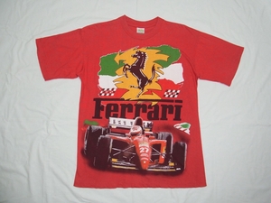 ★ 90s Ferrari フェラーリ 412T2 ジャン・アレジ 大判 ロゴ 両面プリント Tシャツ sizeL 赤 ★古着 当時物 Formula1 F1 Agip アジップ 80s