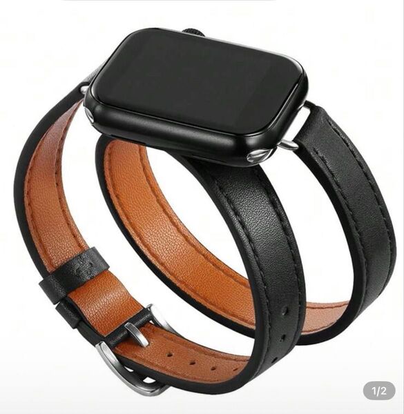 アップルウォッチベルト 2重巻き 黒 ブラック 38mm 40mm 41mm レザーベルト ロングベルト バンド ロング