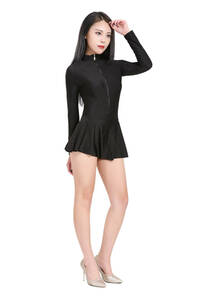 ツルツルニット スカート付き　レオタード　　黒色　下着部分ファスナー仕様　 女性サイズ