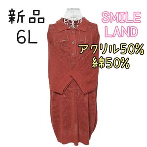 新品 レディース 大きいサイズ SMILELAND 襟付き ニット 丈長め 6L