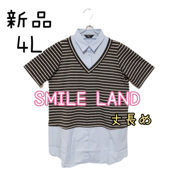 新品 SMILELAND レディース 大きいサイズ 丈長め 半袖 Tシャツ 4L