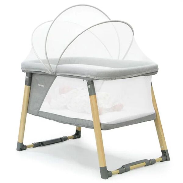 リビングベッド 2in1 BABY crib ヤトミ 折り畳み ミニ バシネット ベッド 持ち運び ポータブル ゆりかご グレー