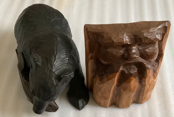 北海道 旭川 アイヌ部落 民芸品 木彫り熊 伝統工芸品 アイヌ がんま作 木彫り人形 昭和レトロ ビンテージ 2個セット