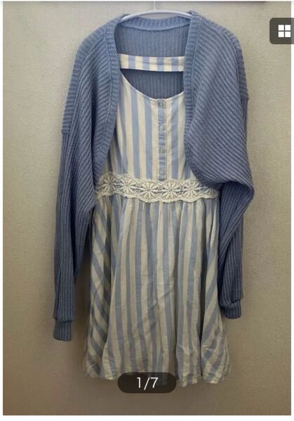 オリーブデオリーブ 麻と綿のストライプワンピース Mサイズ おまけのボレロ付き