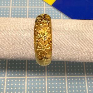 菊模様の手彫り*K24純金リング