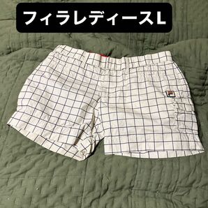 FILA レディーステニスゴルフウェアチェック柄ショートパンツLサイズ
