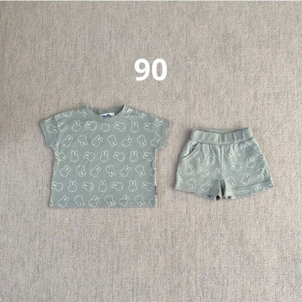 ウサギプリント ベビー服セット サイズ90 半袖Tシャツ 上下セット ハーフパンツ 半袖 ショートパンツ 短パン