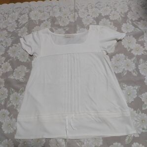 エニィシス ホワイト スクエアネック Tシャツ フレンチ袖
