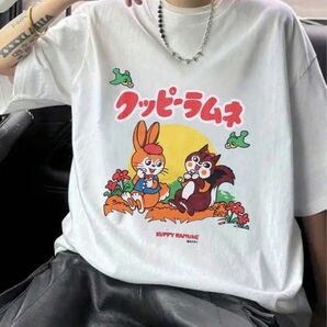 クッピーラムネ プリントTシャツ ホワイト系懐かしい昭和レトロ おもしろTシャツ