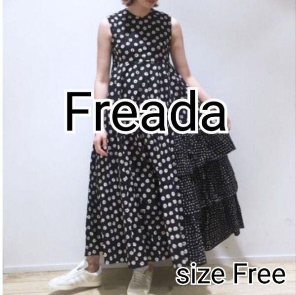 フリークスストア Freada 花柄 アシメティアードワンピース ブラック
