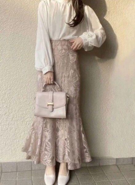 新品 タグつき ブランド FUN レース マーメイドスカート ロング S M 春 花柄 グレイル リリーブラウン ウエストゴム