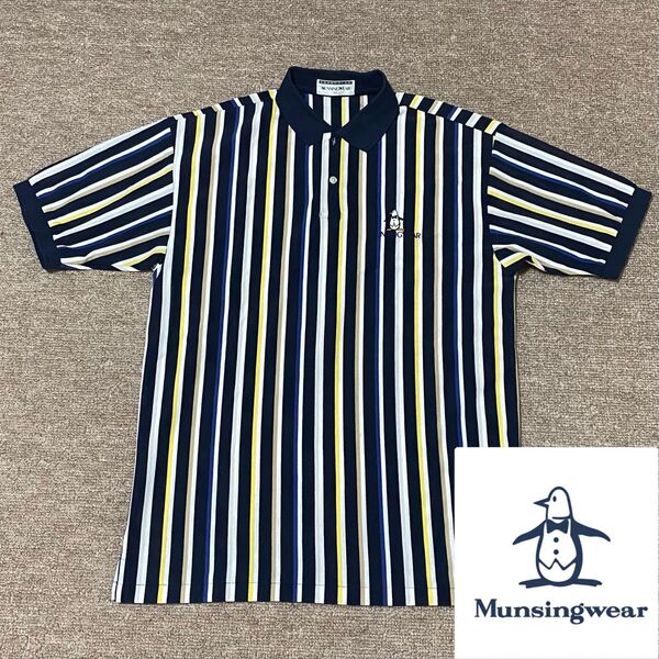 未使用 マンシングウエア グランドスラム ストライプ 半袖ポロシャツ ドライ生地 Munsingwear ゴルフウェア