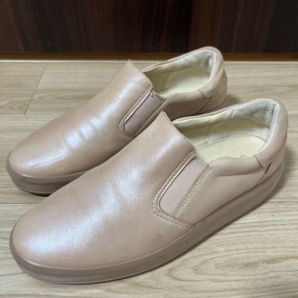 【ECCO エコー】レザー スリッポン シューズ ベージュ 39(24.5cm)