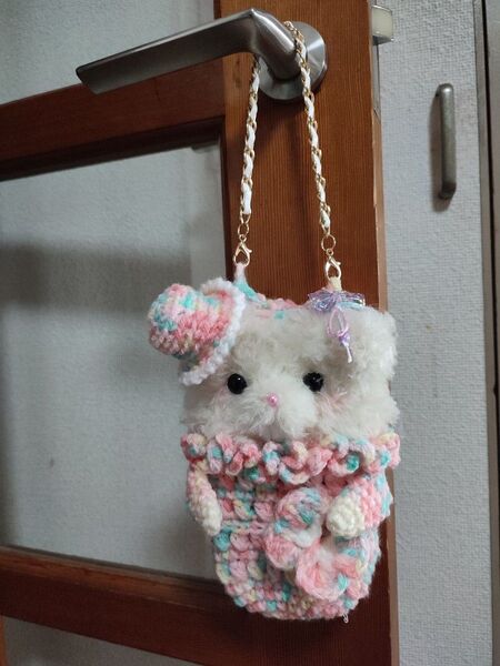 スマホポーチ☆ペットボトルカバー あみぐるみ ネコちゃん