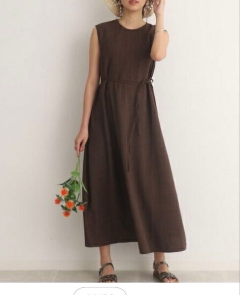 SHOO・LA・RUE/DRESKIP 一枚でさらり 麻調ウエスト切替ワンピース ディープグレー新品